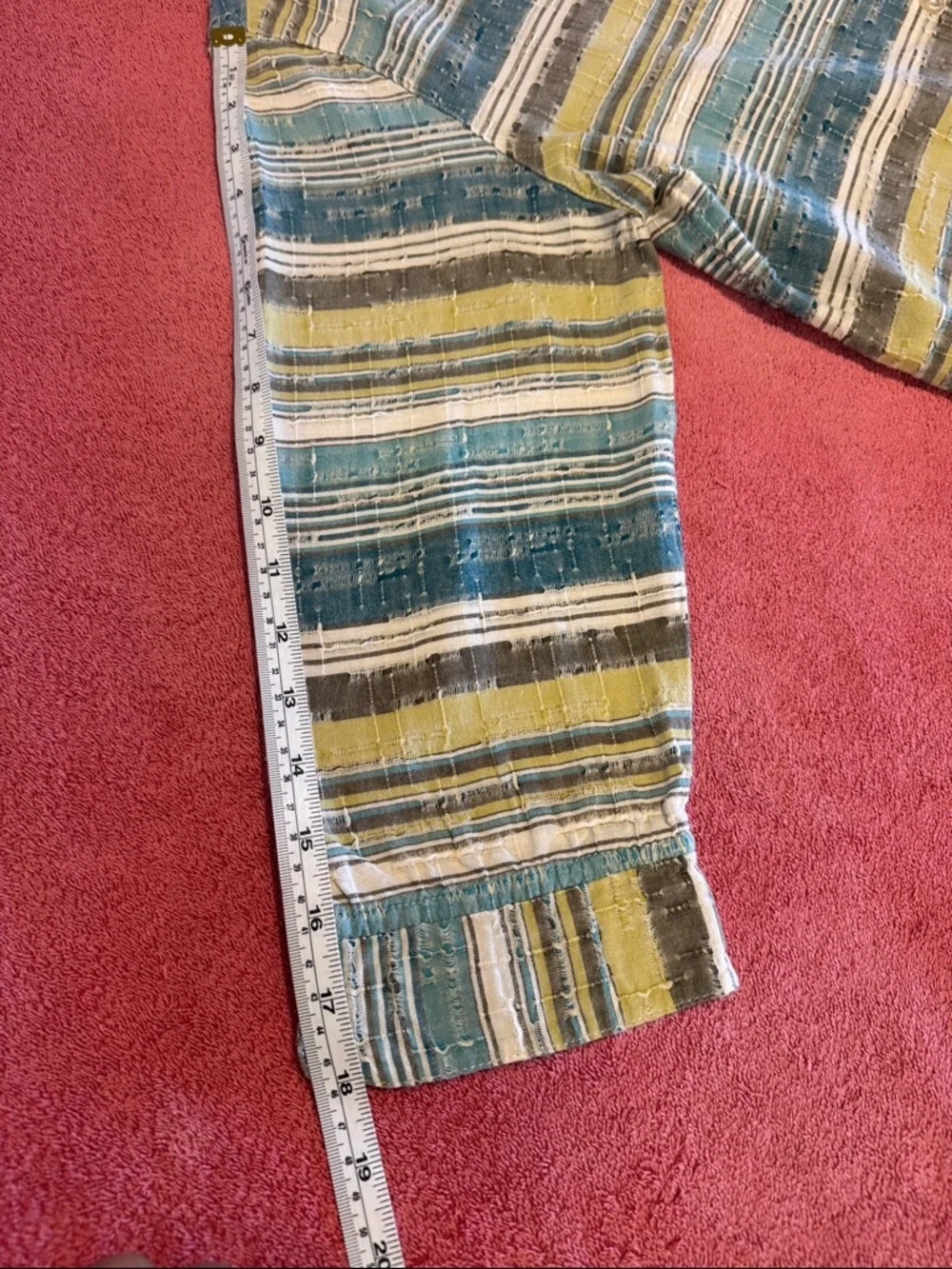 Alfred Dunner Striped Cotton Blend Utility Jacket in Teal, Yellow & White